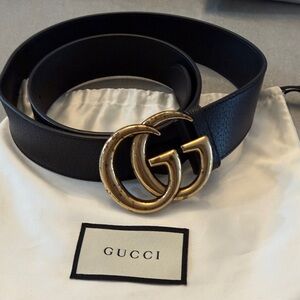 Gucci Belt - GG Marmont Wide Belt with Gold GG Emblem